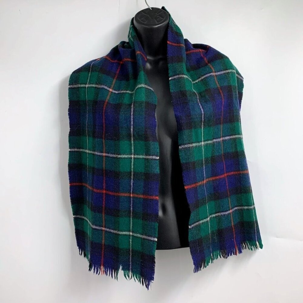 Lacharron Adults New Wool Plaid Tartan Fringe Med Length Wool Scarf